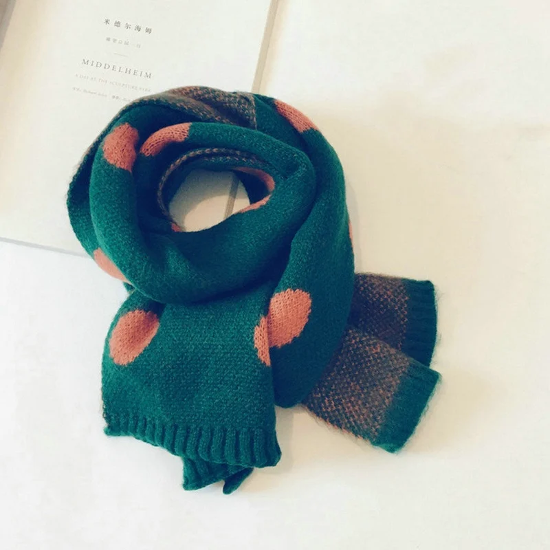 Детский зимний шарф из шерстяной пряжи детский высокого качества в горошек для