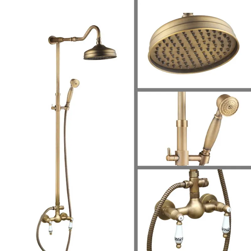 Античный латунный настенный смеситель для душа с тропическим душем Набор