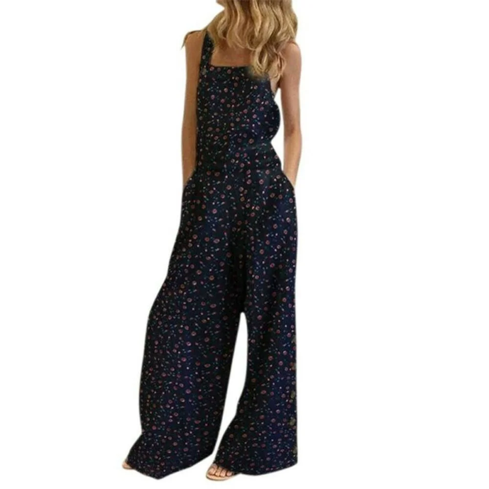 

Women Sleeveless Wide Leg Jumpsuit Loose Printed Long Playsuit Overall Summer