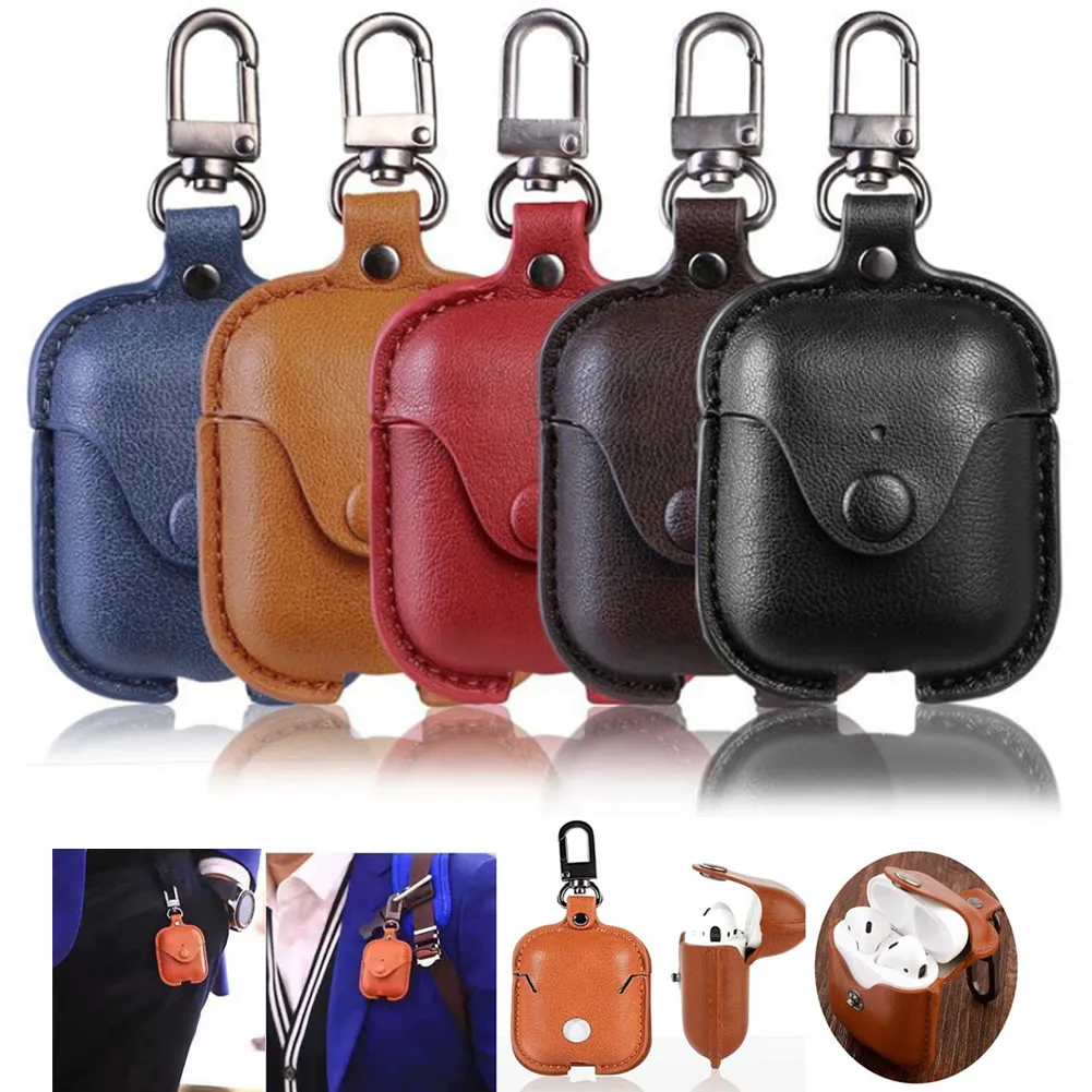 PU кожаный чехол для наушников зарядная коробка защитный с брелком Apple AirPods