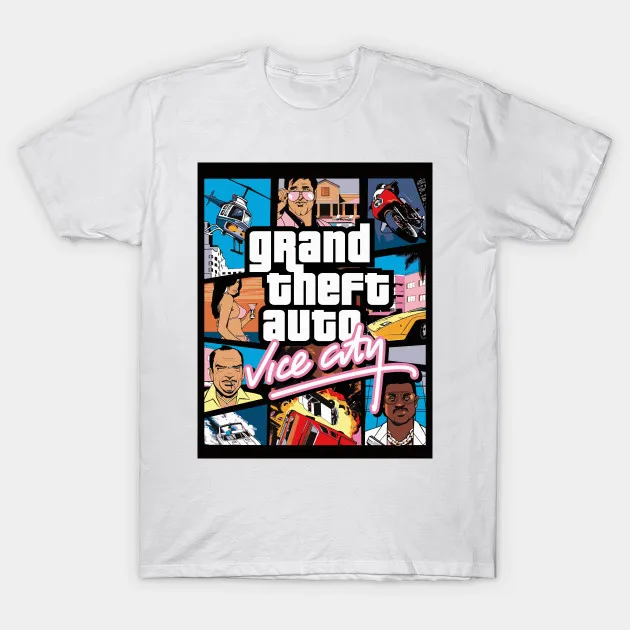 

2021 Men/Women's Summer White Street Fashion Hip Hop Grand Theft Auto Vice City T-shirt Cotton Tees Short Sleeve Tops