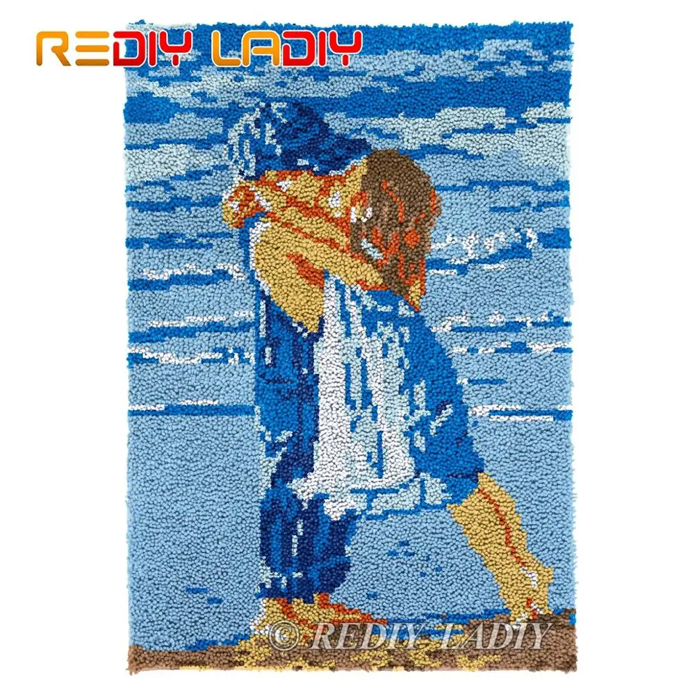

Latch Hook Rug Acrylic Yarn Tapestry Kits DIY Carpet Rug Kiss on the Beach Knitted Mat Crocheting Cushion Arts & Crafts 58*85cm