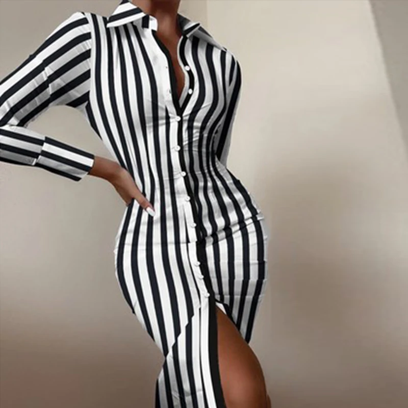 

Autumn Women's Long-sleeved Midi Dress Fashion Print Shirt Dress Elegant Ladies Stitch Long Shirt Dress Irregular Party Dresses