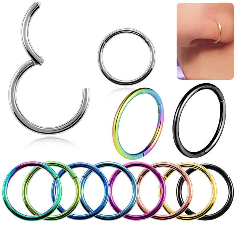 

2Pcs Hinged Septum Clicker Segment Nose Ring Lip Ear Cartilage Ear Helix Body Piercing Jewelry Women Surgical Steel Ring Hoop