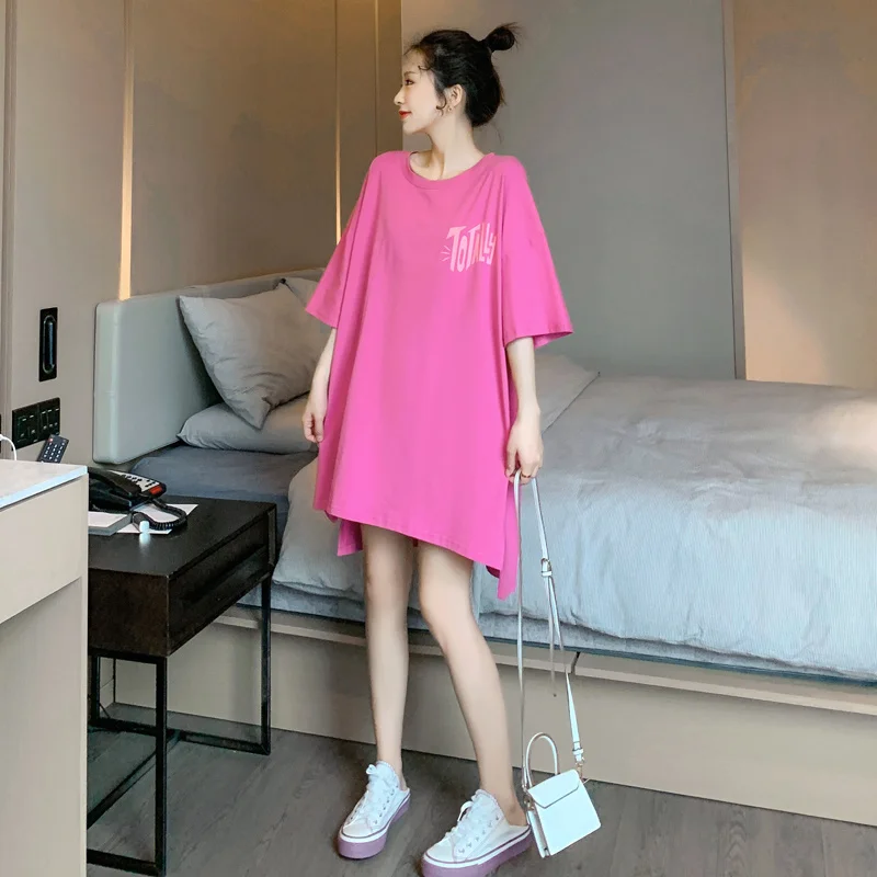 #2311 Summer Printed Mini Dresses Loose Cotton Tshirts Ladies Cartoon Printing Short Sleeve O-neck Dress Female Korean | Женская одежда