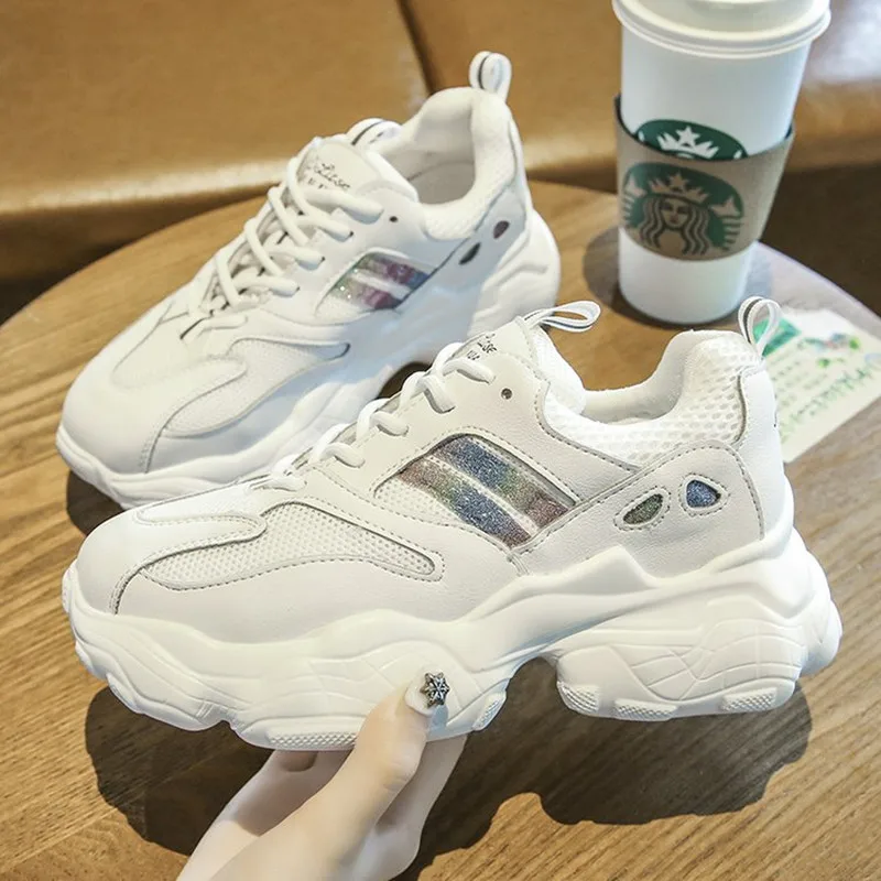 Женские кроссовки со шнуровкой дышащие на платформе прогулочная обувь для весны