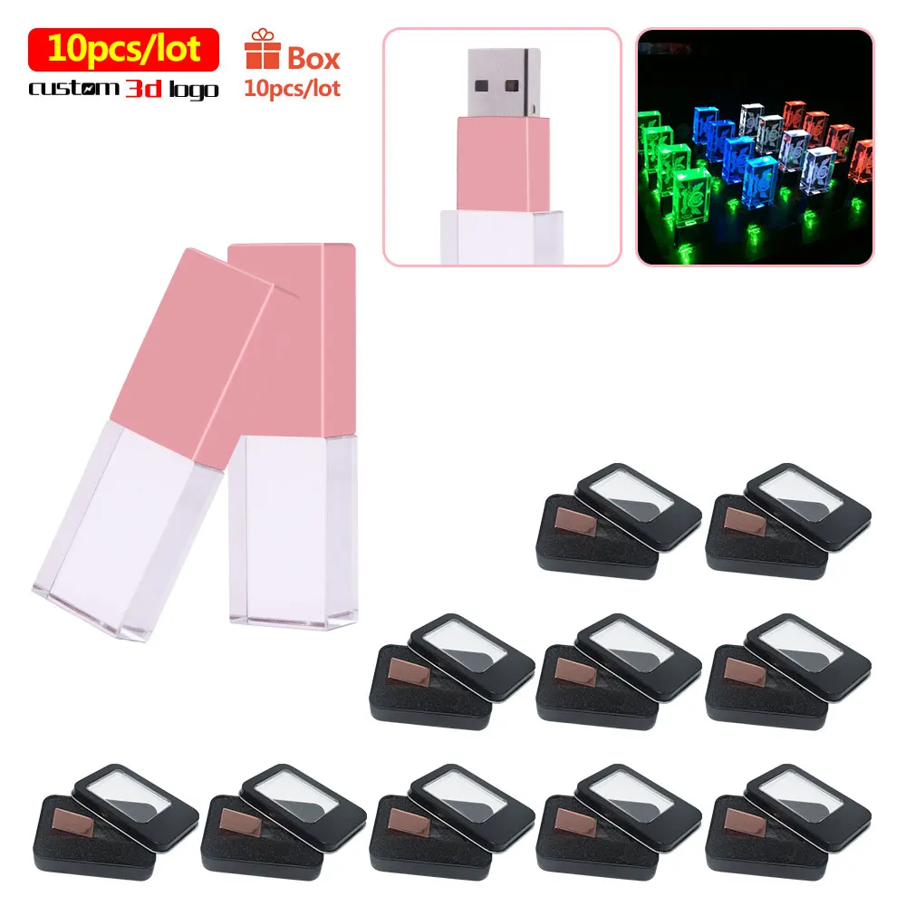 Флэш накопители USB 2 0 10 шт./лот флеш накопитель с 3d логотипом без кристаллов 64 ГБ 32