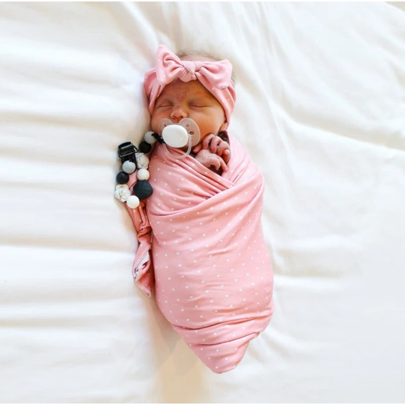 

GXMB Newborn Receiving Blanket Bowknot Headband Set Baby Infant Cotton Sleeping Bag