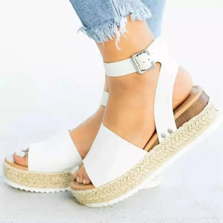 

Spring and summer 2019 new woven thick soled ribbon women's sandals large size women's sandals