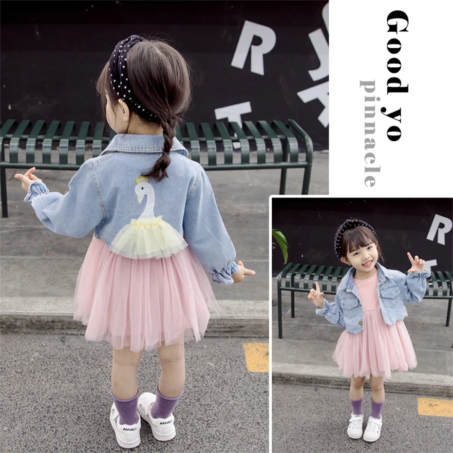 Детская одежда для девочек джинсовая куртка и платье комплект из 2 предметов