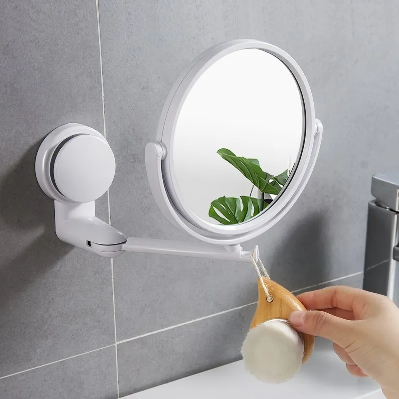 Folding Arm Extend Bathroom Mirror Without Drill Swivel Bathroom Mirror Suction Arm Double Side Cosmetic Makeup Mirrors
