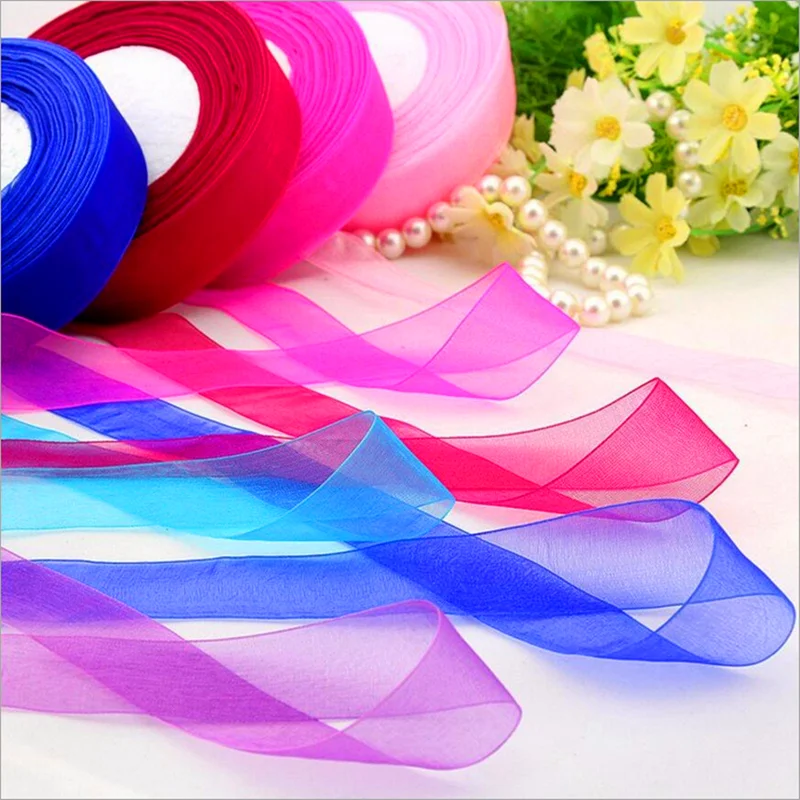 50 ярдов/рулон 10 мм ленты из органзы оптом отличный подарок на свадьбу Рождество