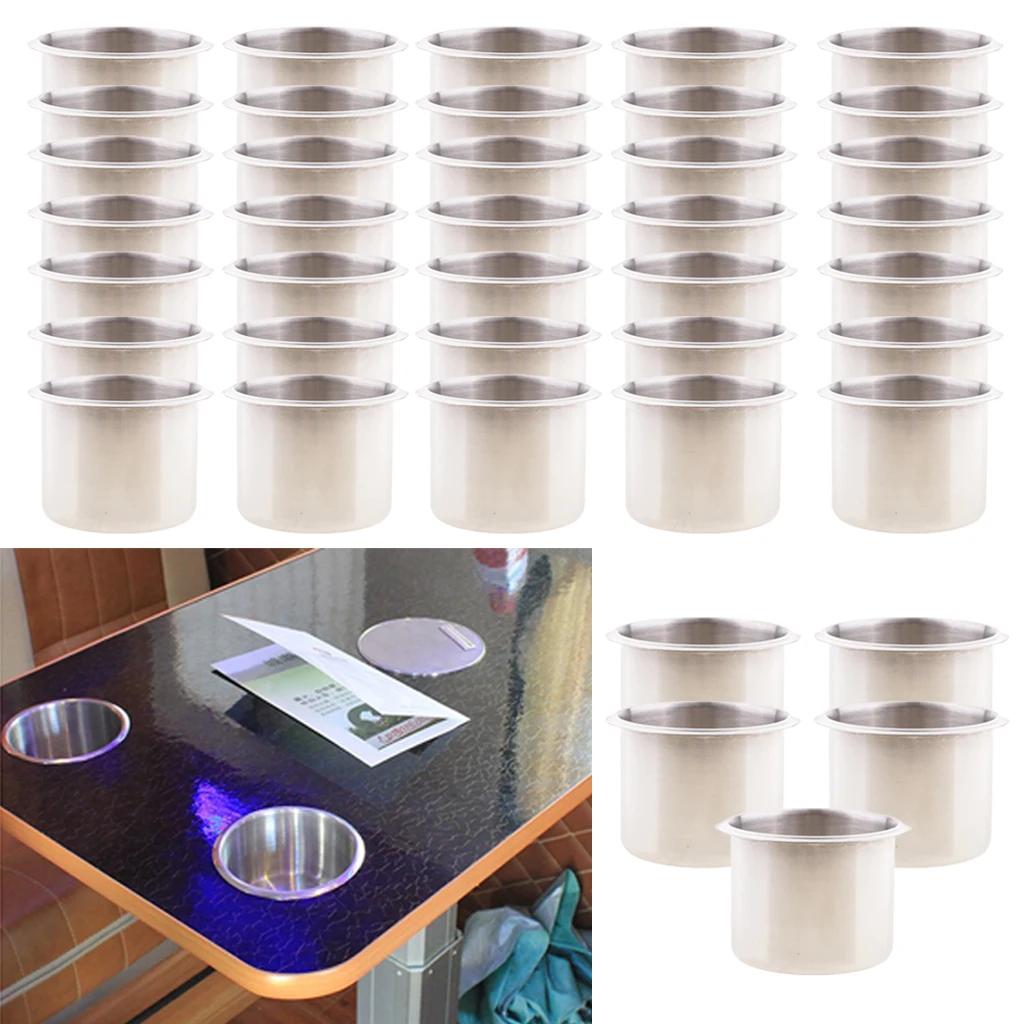 

40 Pieces Stainless Steel Recessed Cup Drink Holder for Boat Pontoon Rustproof Silver 68x55mm