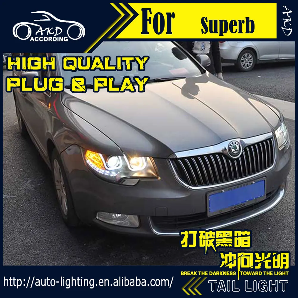 Автомобильная фара AKD для Skoda Superb светодиодный ные фары 2010 2015 DRL H7 D2H Hid опция Angel Eye