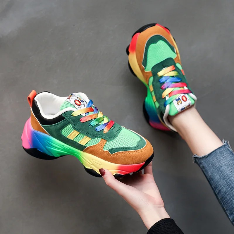Spring Fashion Rainbow Sport Shoes Womens Trainers Shoes Platform Breathable Sneakers Women Jogging Shoes chaussure femme sport