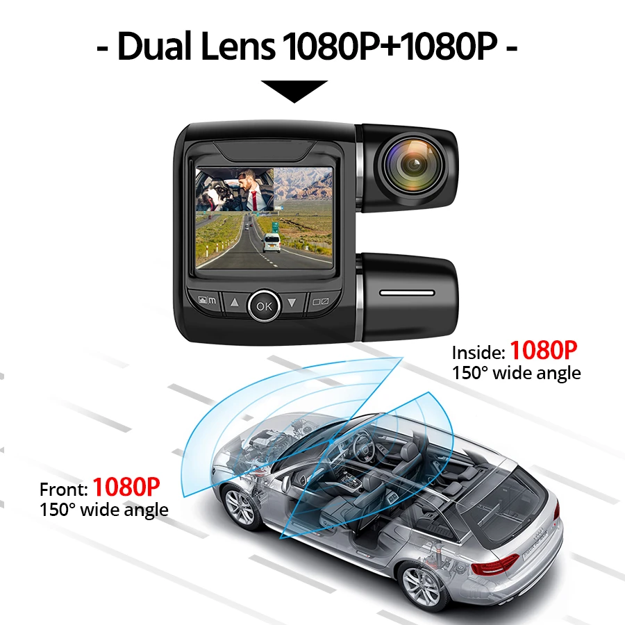 Автомобильный видеорегистратор с двумя камерами мини функцией ночного видения 2