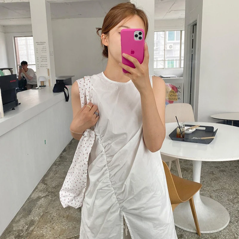 

Летнее цельнокроеное длинное платье-рубашка Piooni с асимметричным разрезом в Корейском стиле Instagram