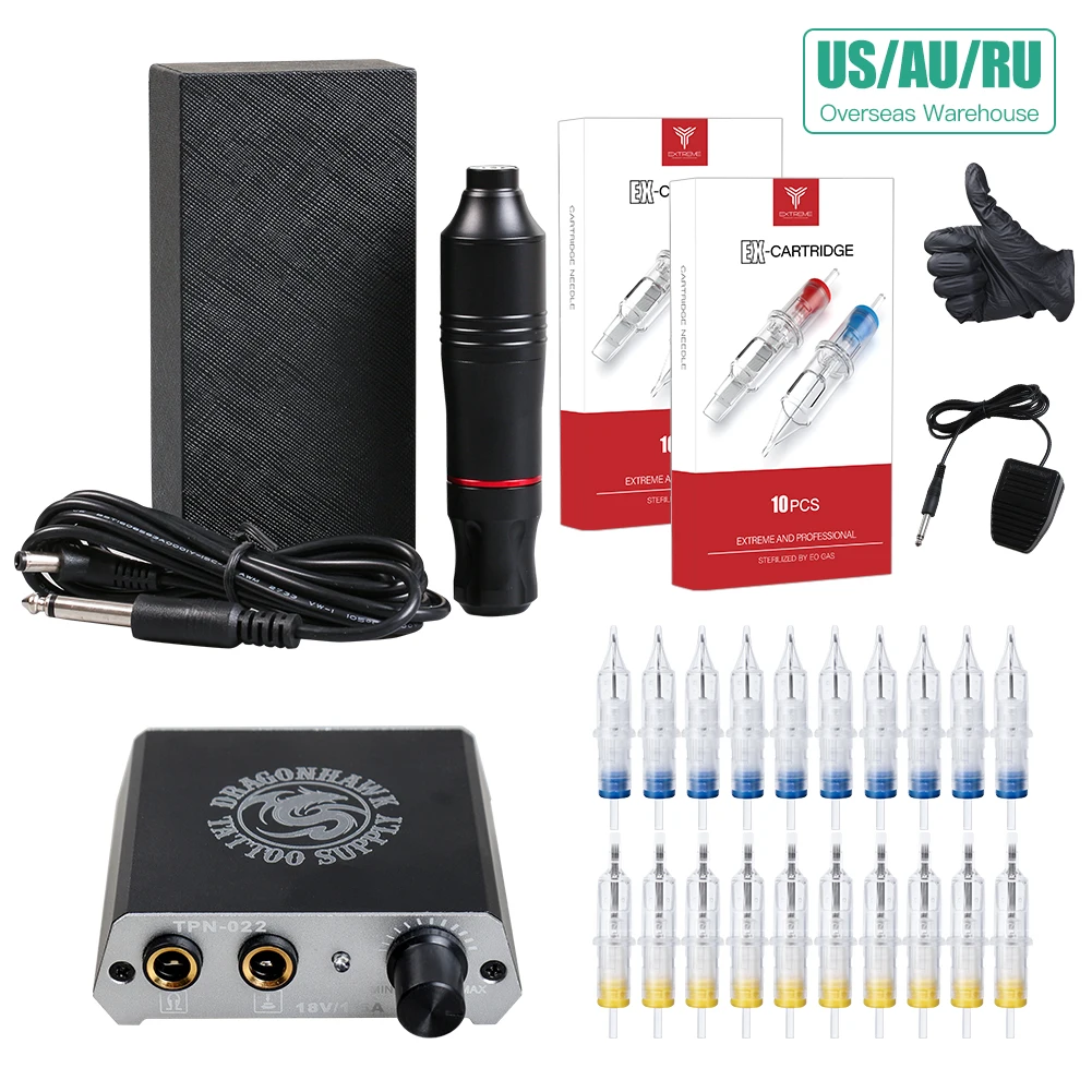 

Complete Beginner Tattoo Kit Motor Pen Machine Mini Power Supply Set Needles
