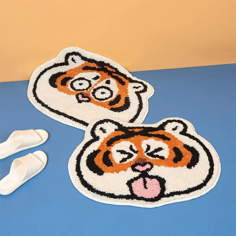 New Arrival Tiger Corgi Shaped Bathroom Mat Animal Art Flocking Rug Non-slip Absorbent Bath Toilet Door Mats Living Room Carpet