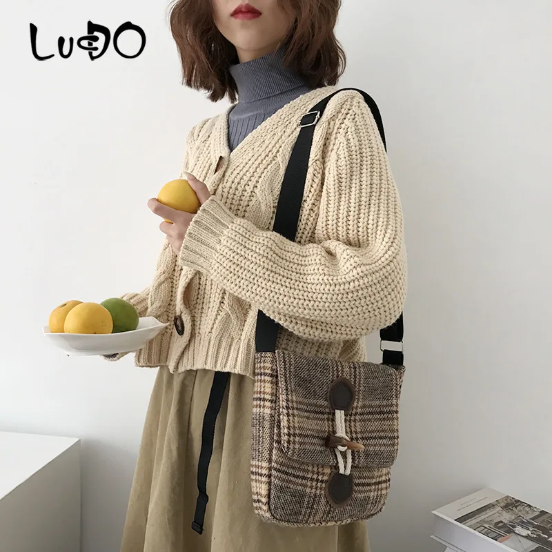 Женская маленькая шерстяная Холщовая Сумка в шотландскую клетку винтажная