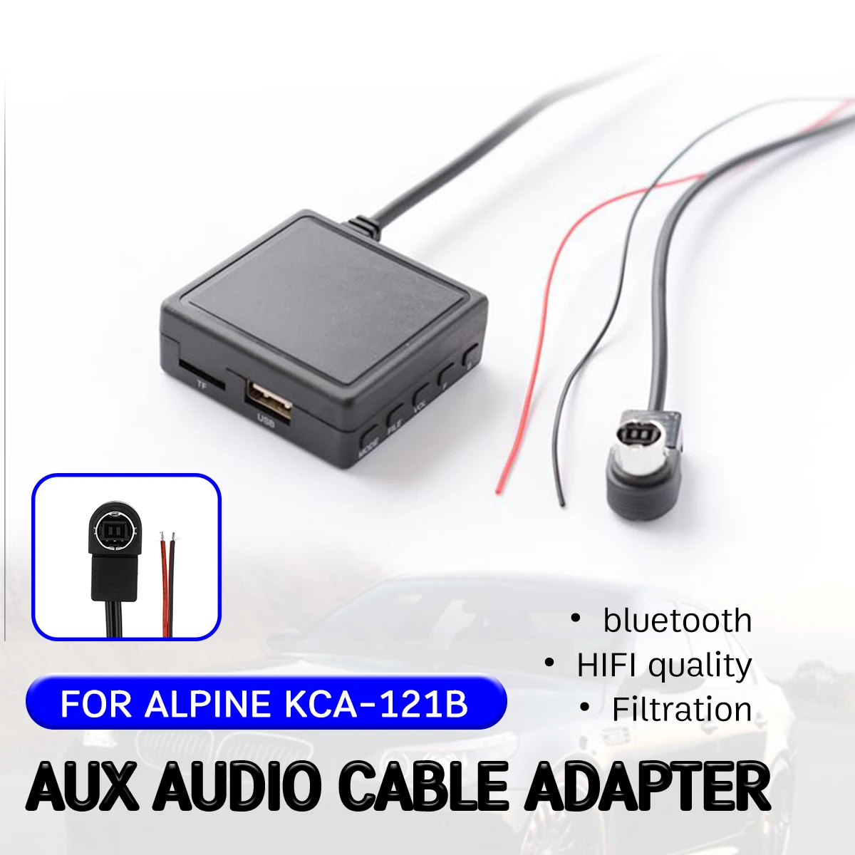 

bluetooth Aux Receiver Cable with USB,microphone Hands-free Aux Adapter for ALPINE KCA-121B for ALPINE 9887/105/117/9855/305S