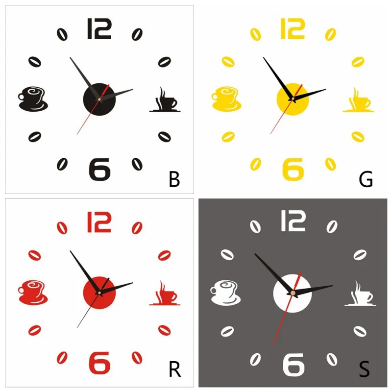 Наклейки/современный 3D сделай сам кофе зеркальная поверхность настенные часы