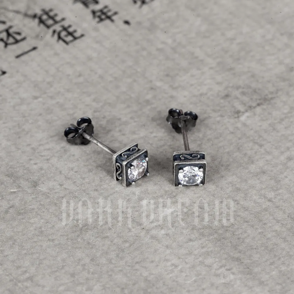 

New Fashion Retro Jewelry 100% 925 Sterling Silver Square Stud Earrings With Zircon For Women And Men Gift