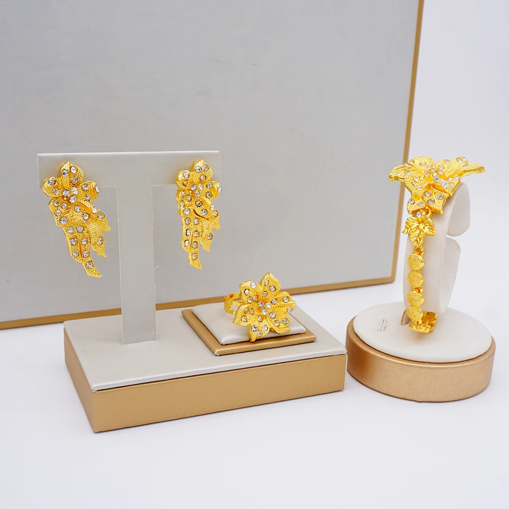 Эфиопия золотой цвет Дубай ювелирные наборы женские свадебные серьги браслет