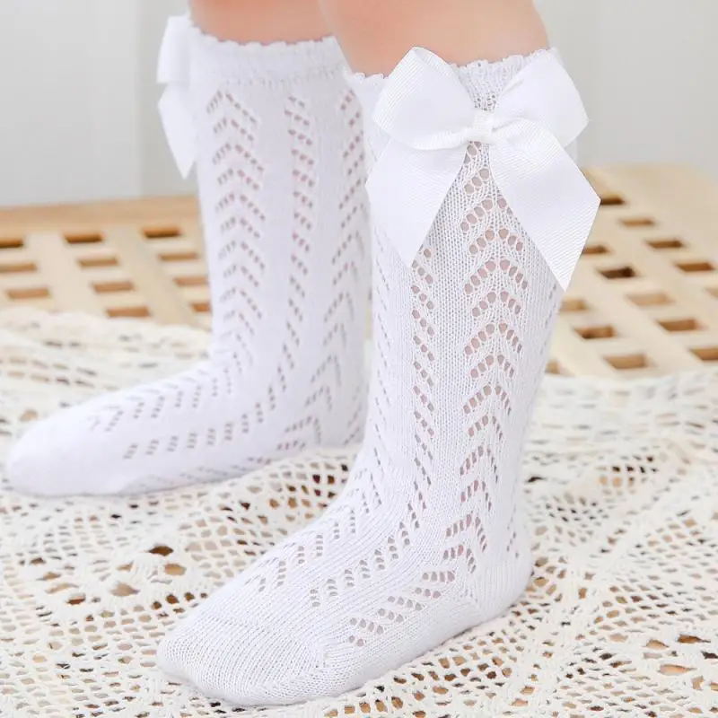 Calcetines hasta la rodilla de estilo español para bebés y niñas, medias largas de tubo ahuecadas, de princesa, de 0 a 3 años