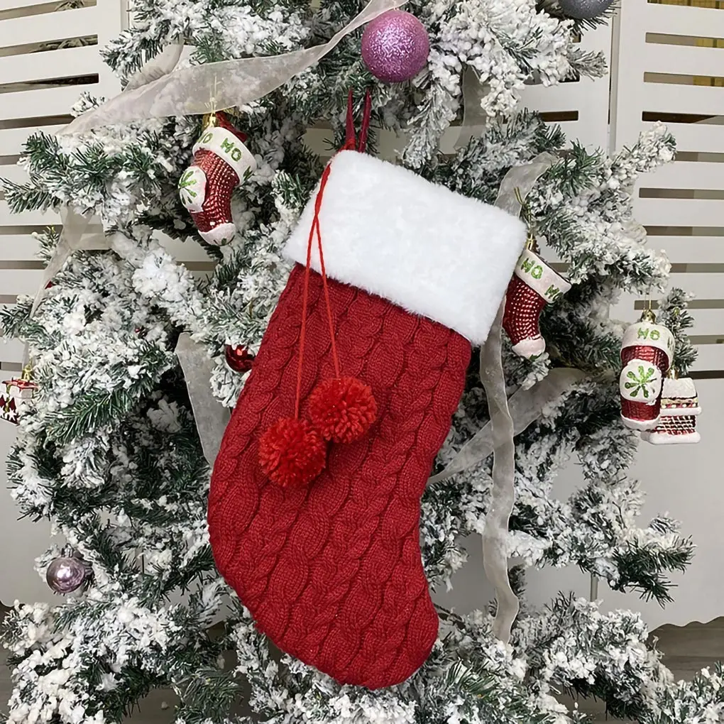 

1pc Xmas Tree Hanging Sock New Year Gifts Candy Storage Bag Christmas Knitted Sock Home Fireplace Decoration Christmas Ornament