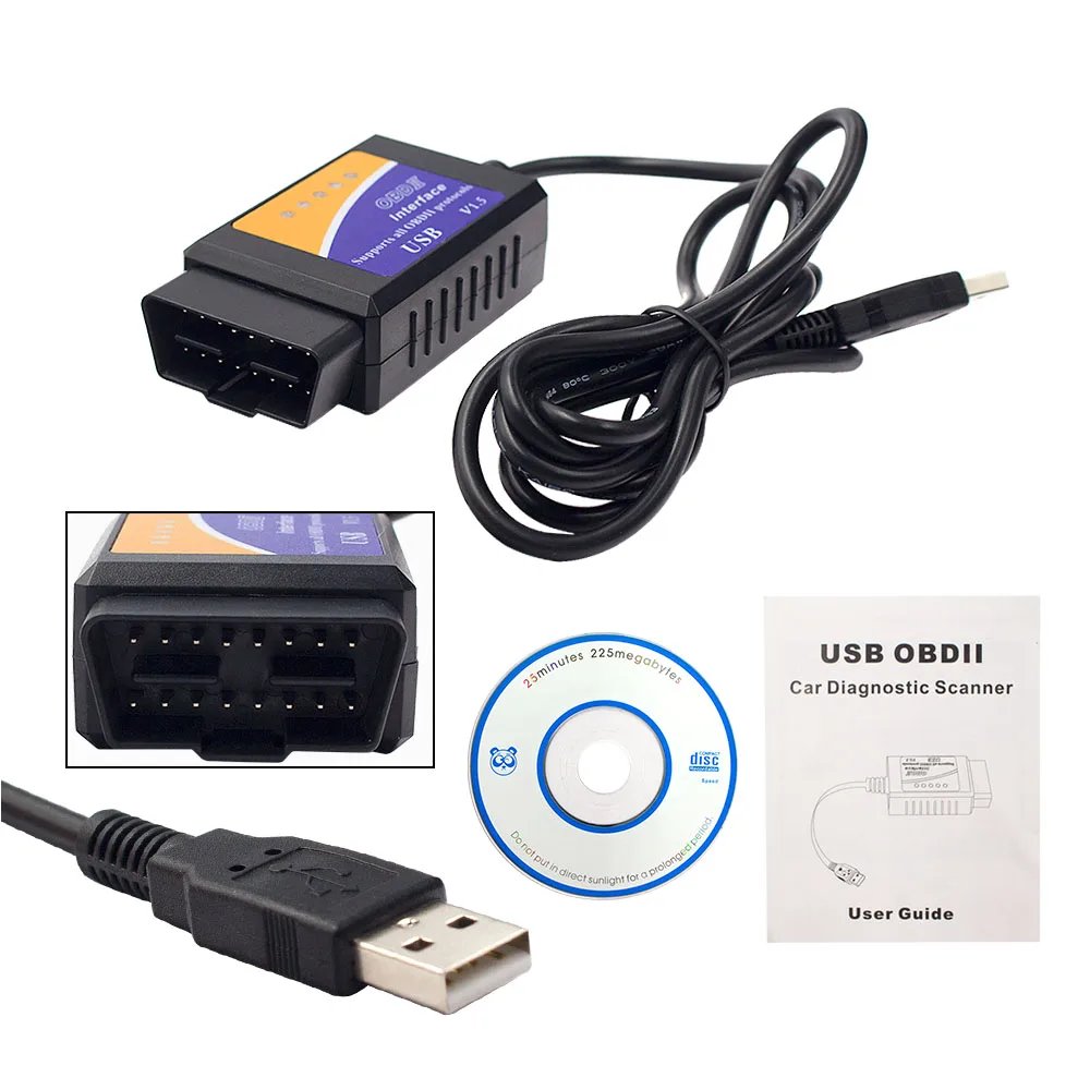 Лучшая цена USB ELM327 V1.5 OBD2 сканер кода ELM327 USB V1.5 Диагностический кабель ELM 327 Поддержка OBD2 протоколы для Windows 7 8 XP
