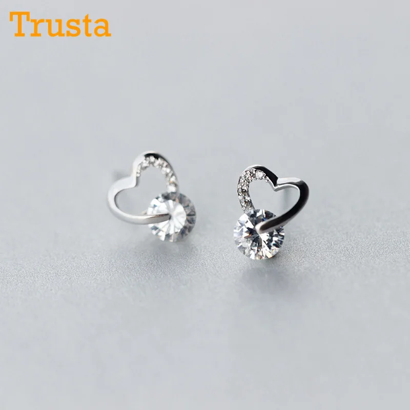 Trusta 925 пробы Серебряные ювелирные изделия Модные милые миниатюрные 9 мм X 10 мм полые CZ серьги в виде сердца, подарок для девочек Дети Леди DS545