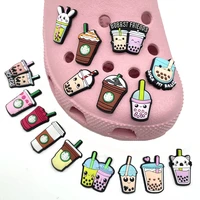 1pcs cute cartoon coffee pvc shoe charms designer milk tea shoes accessories for women jibz for croc wristband party gift