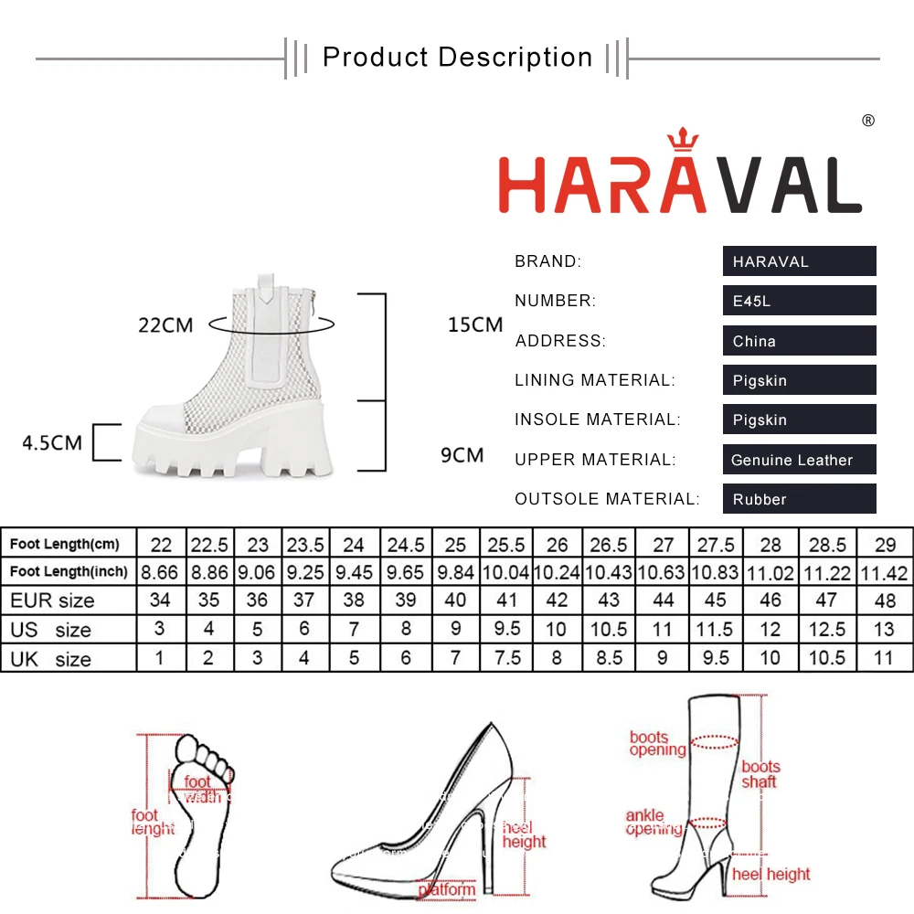 

HARAVAL Ankle Martin Boots Thick Bottom Black White Round Toe Hoof Heels Adult Spring Autumn Fashion Y2K Style Platform E45L