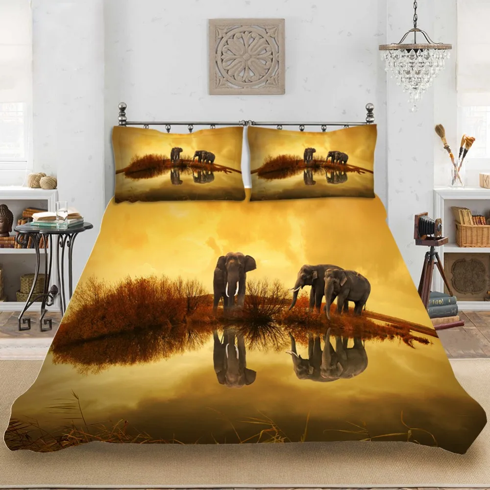 Африка слон семья пододеяльник набор 2/3 шт микрофибра постельные принадлежности