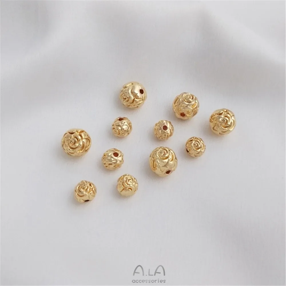 

14k Gold covered rose round bead through hole separated bead manual beading DIY bracelet necklace jewelry loose bead accessories