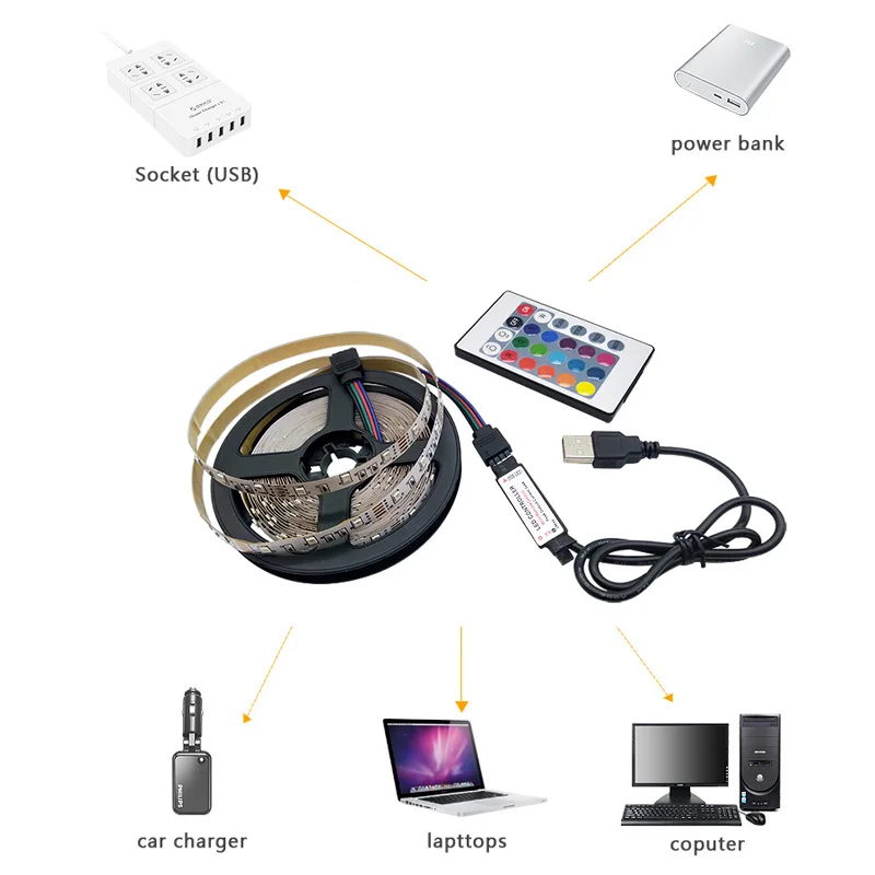 5V USB Светодиодные ленты светильник 1 м 2 светло-голубой/белый/теплый белый/RGB 2835 ТВ