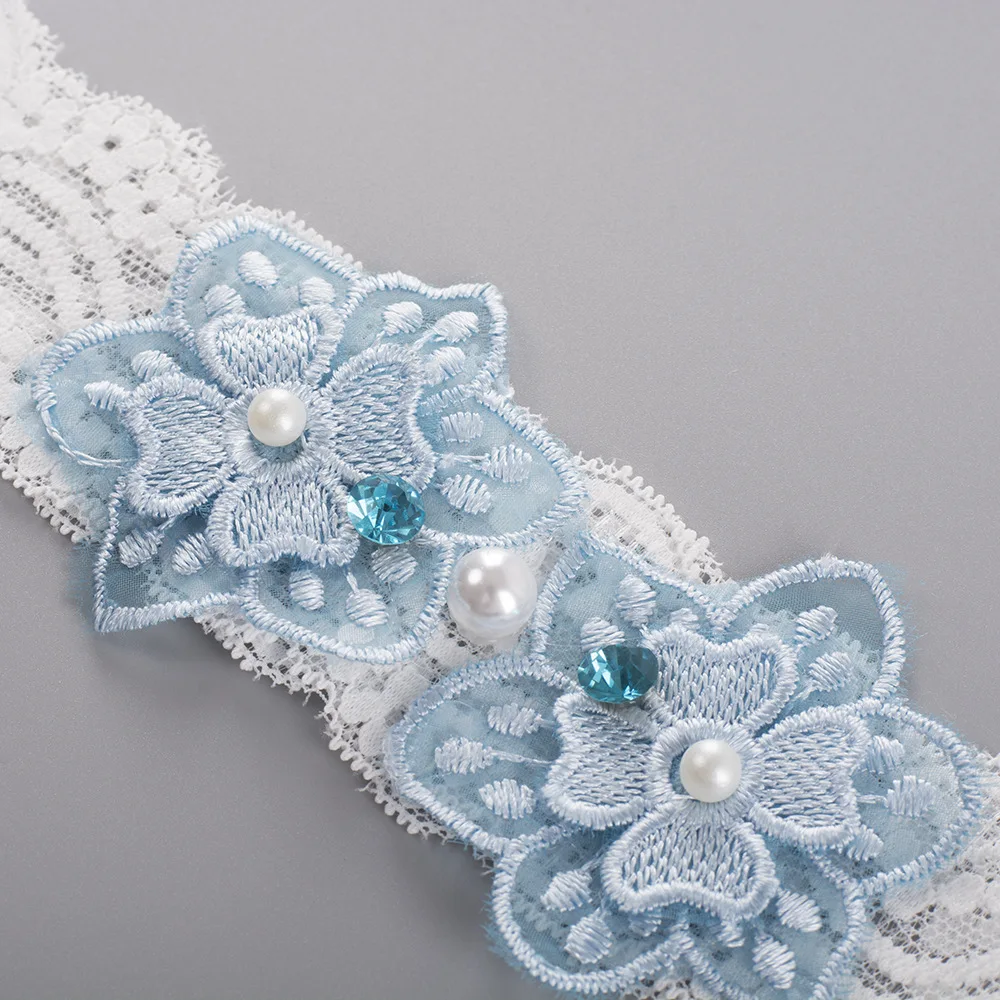 

Wedding Bridal Leg Garters Sexy Lace Flowers Women White Pink Blue Rhinestone Pearls Party Cosplay Elastic Thigh Bridal Garters