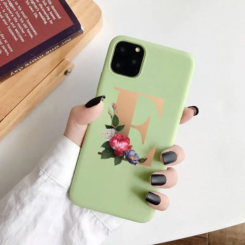 

Letter words flowers text Phone Case Candy Color for iPhone 6 7 8 11 12 s mini pro X XS XR MAX Plus