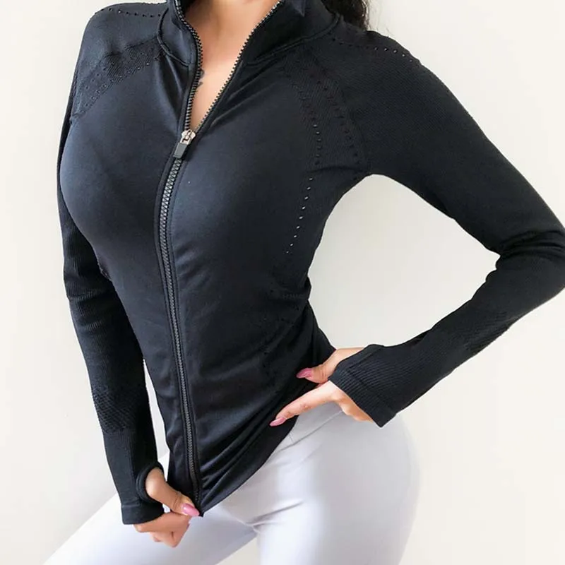 Женская тонкая бесшовная куртка для бега спортзала йоги топы с длинными рукавами