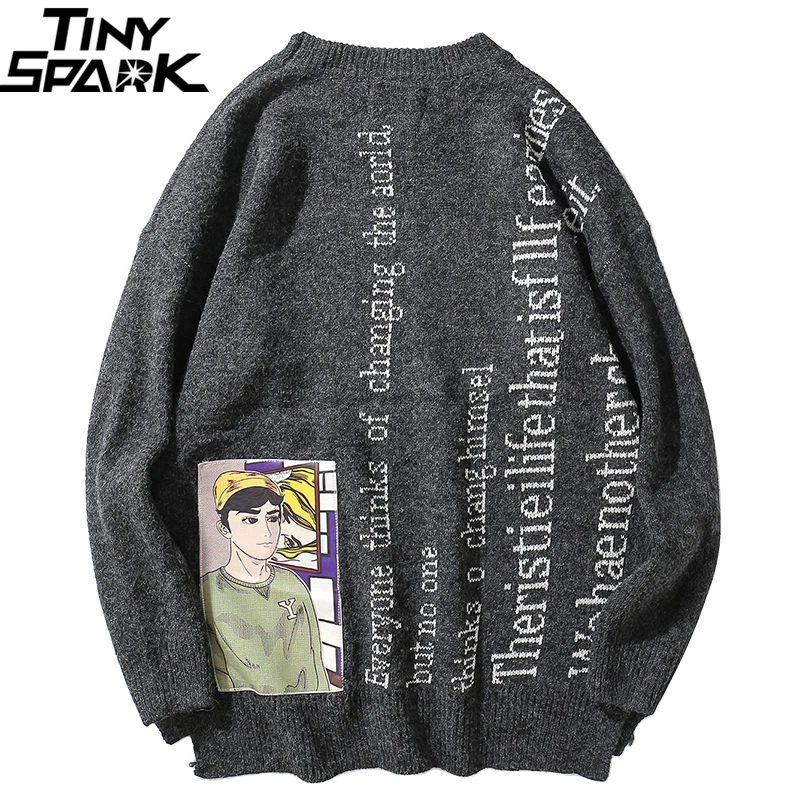 

Мужской пуловер, свитер, уличная одежда, Креативный Свитер в стиле хип-хоп с надписью, вязаный свитер, мультяшный свитер в стиле Харадзюку, ...