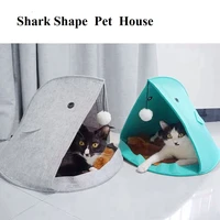 new felt shark shape pet cat beds small dog house nest portable foldable puppy house mats blankets pet product supply