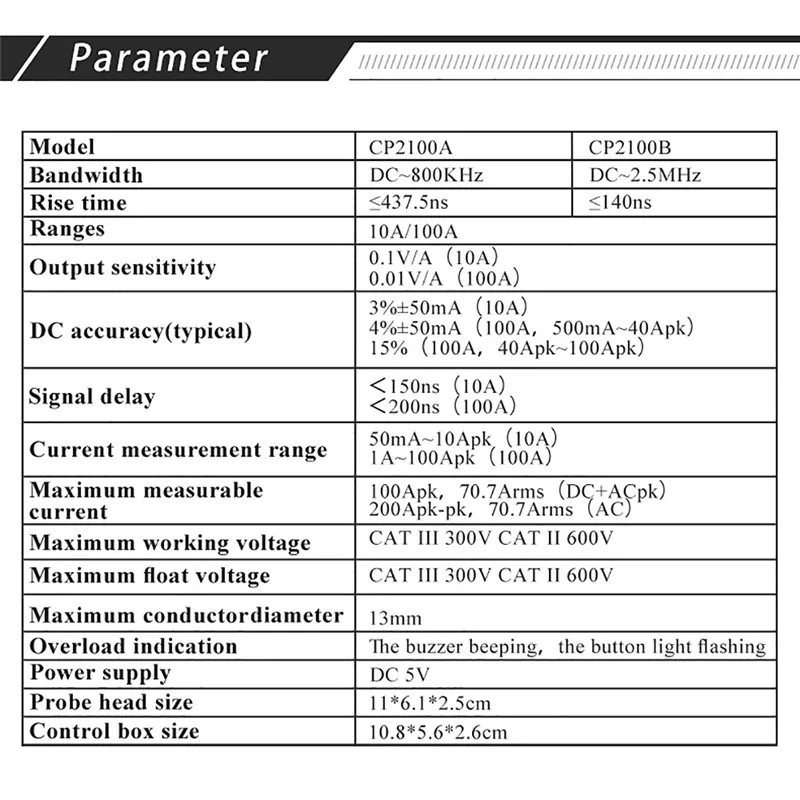 Датчик переменного/постоянного тока Micsig CP2100A/B 2 5 МГц 10 А/70 7 А максимальный