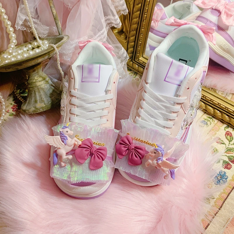 

2021 летняя Стильная Милая Студенческая обувь со шнуровкой и бантом в виде пони, обувь на толстой подошве для скейтборда, повседневная обувь с низким верхом