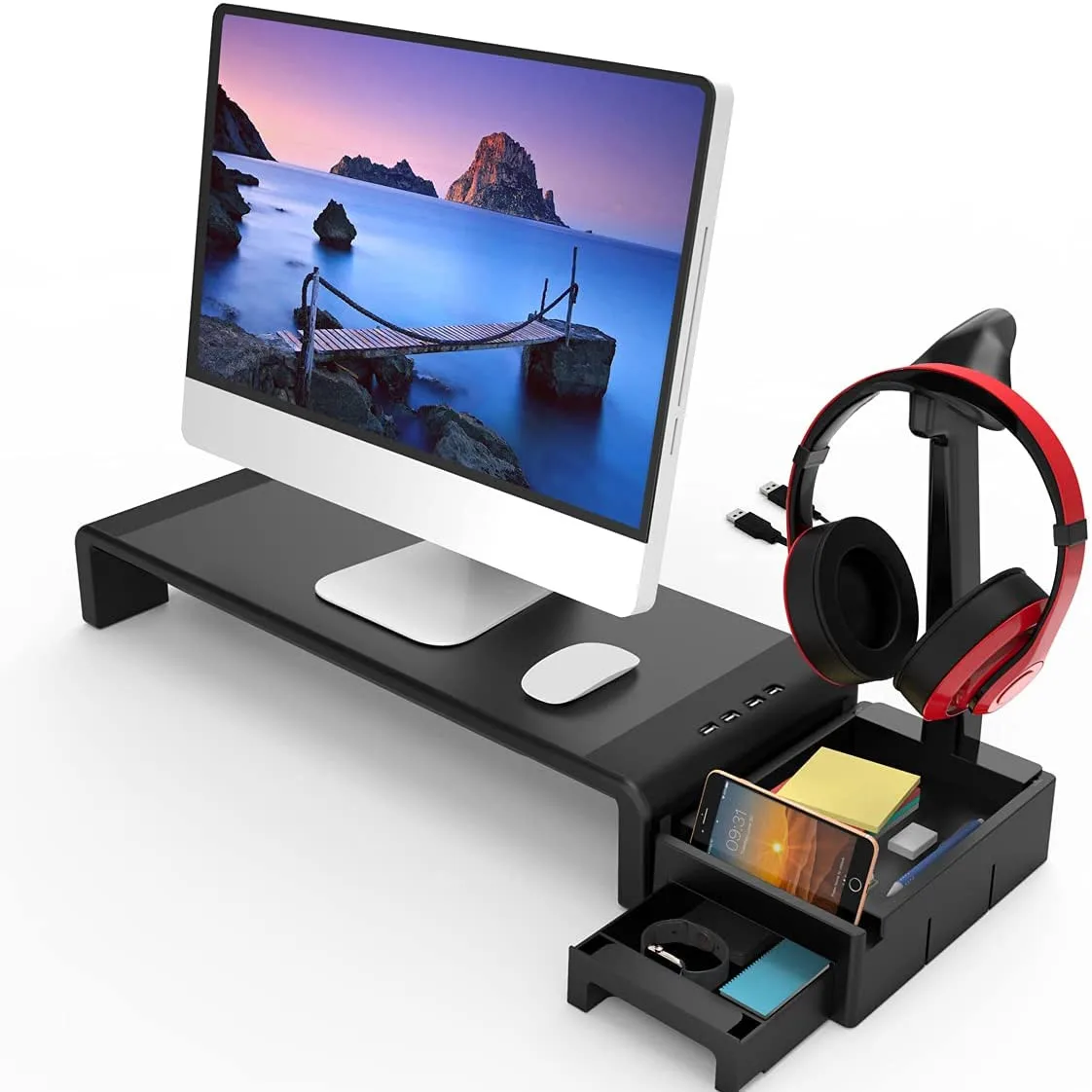Подставка для монитора с 4 USB-портами регулируемая ширина настольная подставка