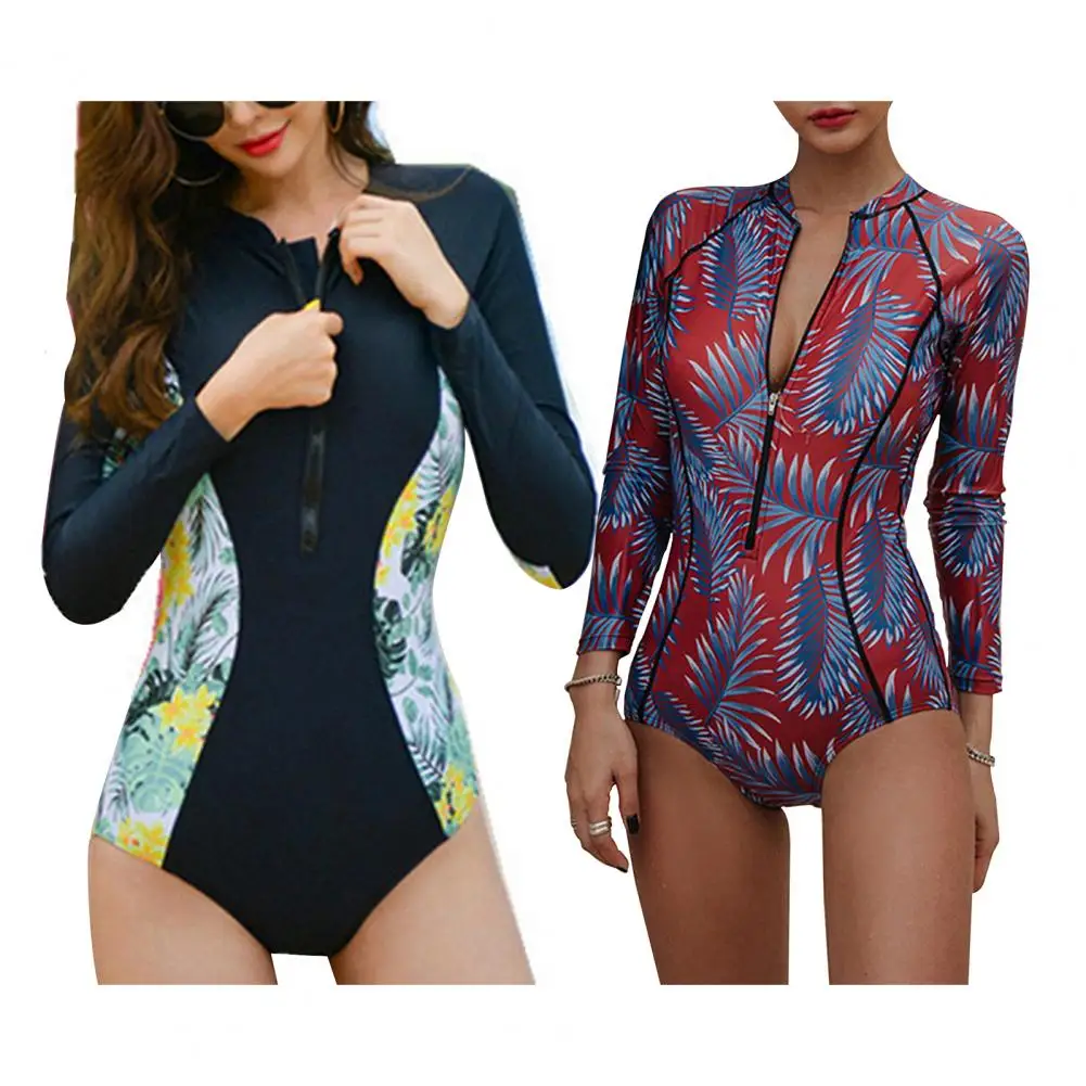 

Women's Swimming Suit 2021 Swimsuit One-piece Sun Protection Zipper Design Women Surfing Swimwear for Swimming