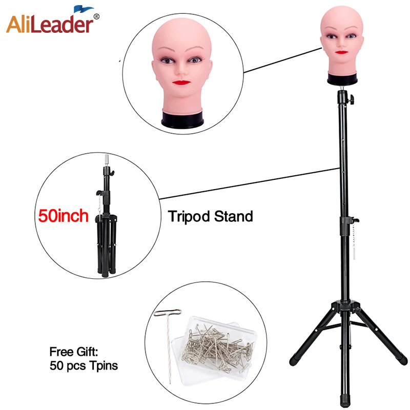 

Alileader Wig Stand Tripod With Mannequin Head Adjustable Tripod Wig Stand With Bald Mannequin Head For Wig Display Stand Gold