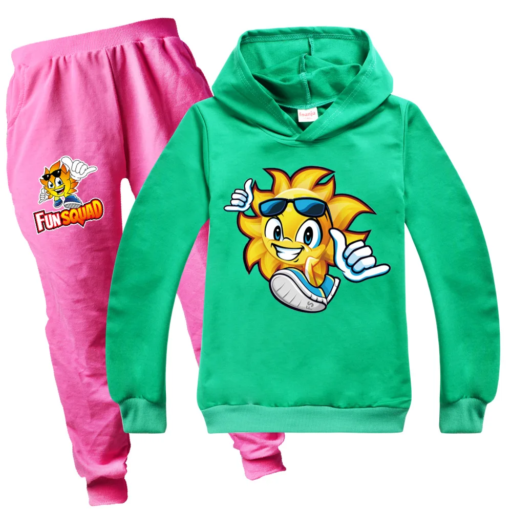 Fun Squad Kids Hoodies for Girls Boys Tops Pants 2pcs Set Autumn Clothes Long Sleeve Sportswear Suits Children Pullover Outfits