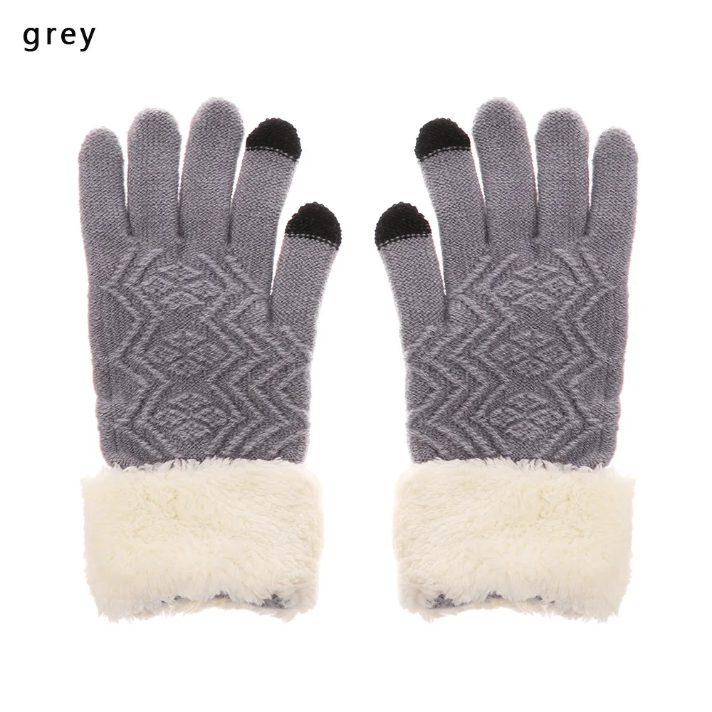 grey 1 пара сенсорный экран для женщин зимние вязаные перчатки утепленные бархатные теплые варежки мягкие удобные эластичные перчатки - Цвет: grey