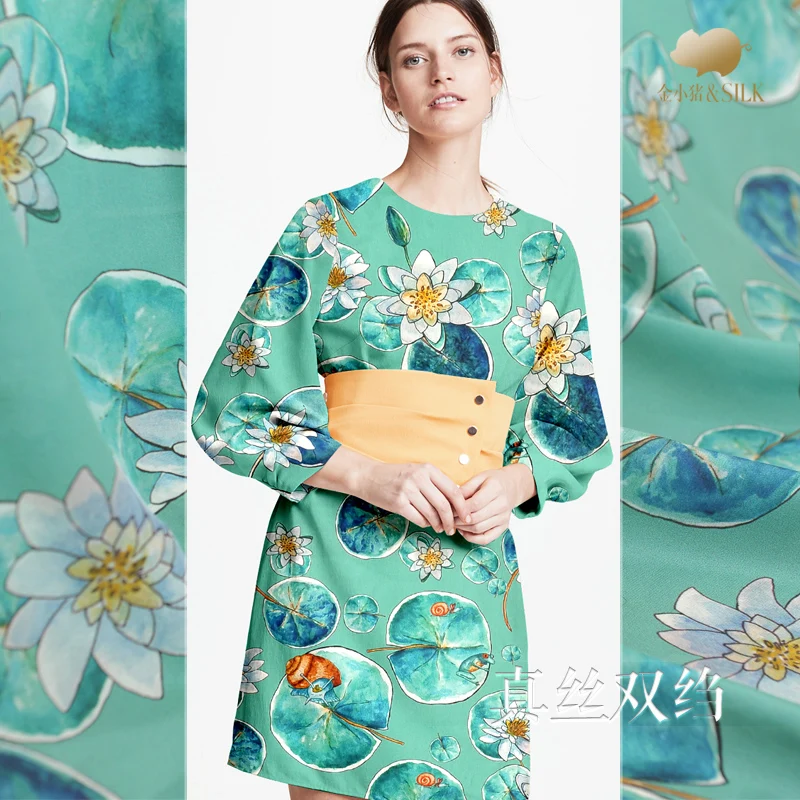 Шелковое платье из крепдешина с принтом на весну и лето шелковая ткань|Шелковые
